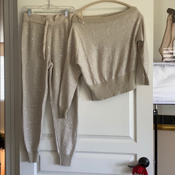 River Island Sweaters - Gorgeous cream off shoulder sequin sweater set NWT